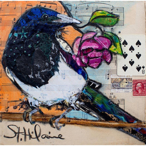 Magpie Music White Modern Wood Framed Art Print by St Hilaire, Elizabeth