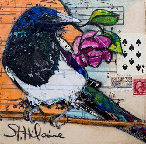 Magpie Music White Modern Wood Framed Art Print with Double Matting by St Hilaire, Elizabeth