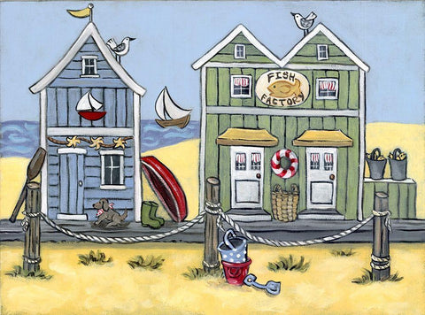 Fish Factory White Modern Wood Framed Art Print with Double Matting by Wojahn, Holly