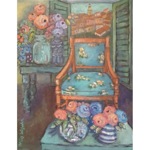 The Salon Full of Flowers Black Modern Wood Framed Art Print with Double Matting by Wojahn, Holly