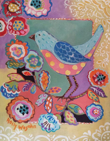 Blue Boho Bird Black Ornate Wood Framed Art Print with Double Matting by Wojahn, Holly