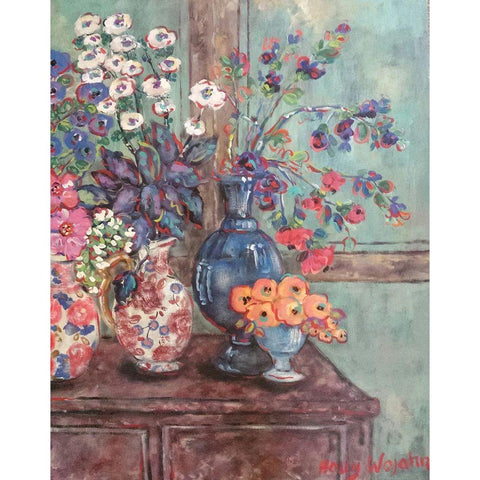 Table Full of Flowers Black Modern Wood Framed Art Print with Double Matting by Wojahn, Holly