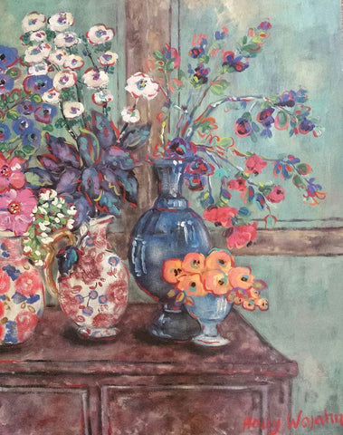 Table Full of Flowers White Modern Wood Framed Art Print with Double Matting by Wojahn, Holly