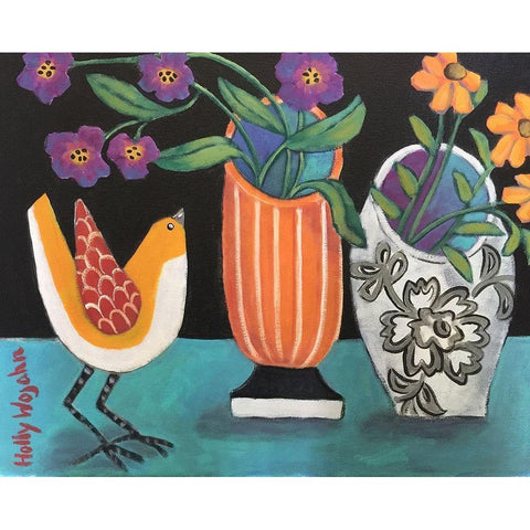 Two More Cheery Vases and a Chirp More Black Modern Wood Framed Art Print with Double Matting by Wojahn, Holly