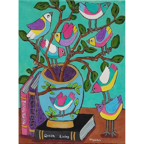 Book Loving Birds Gold Ornate Wood Framed Art Print with Double Matting by Wojahn, Holly