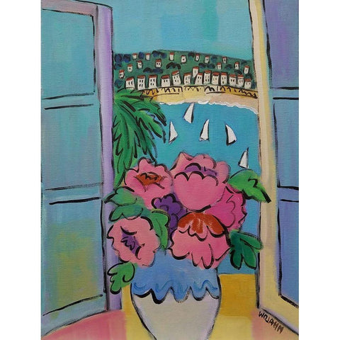 Flowers at the Window Black Modern Wood Framed Art Print with Double Matting by Wojahn, Holly