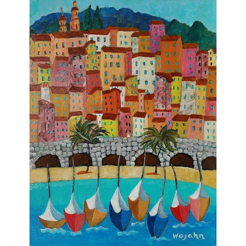 Vieux Menton  Black Modern Wood Framed Art Print with Double Matting by Wojahn, Holly