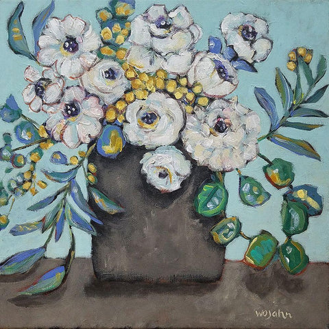 White Flowers White Modern Wood Framed Art Print with Double Matting by Wojahn, Holly