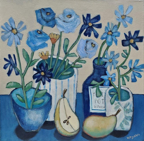 Kobe Blues White Modern Wood Framed Art Print with Double Matting by Wojahn, Holly