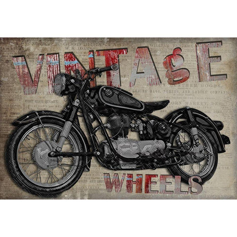 Vintage Wheels Black Modern Wood Framed Art Print with Double Matting by Smith, Karen