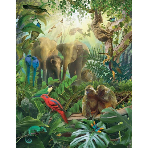 Jungle Mix II White Modern Wood Framed Art Print by Hunziker, Steve