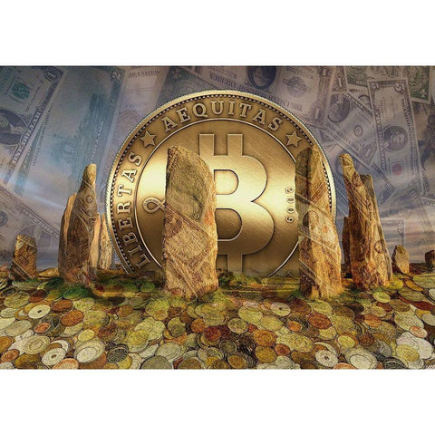 Bitcoin New Age I Gold Ornate Wood Framed Art Print with Double Matting by Hunziker, Steve