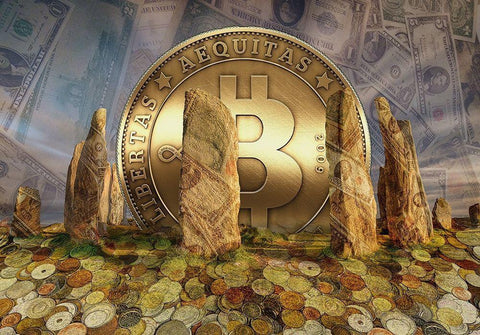 Bitcoin New Age I Black Ornate Wood Framed Art Print with Double Matting by Hunziker, Steve