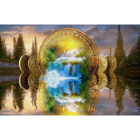 Bitcoin New Age II Gold Ornate Wood Framed Art Print with Double Matting by Hunziker, Steve