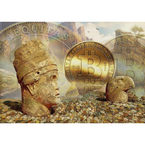 Bitcoin New Age III Black Modern Wood Framed Art Print with Double Matting by Hunziker, Steve