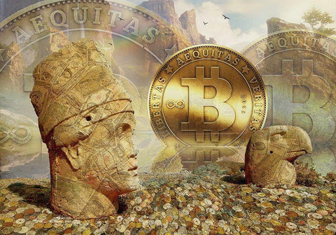 Bitcoin New Age III Black Ornate Wood Framed Art Print with Double Matting by Hunziker, Steve