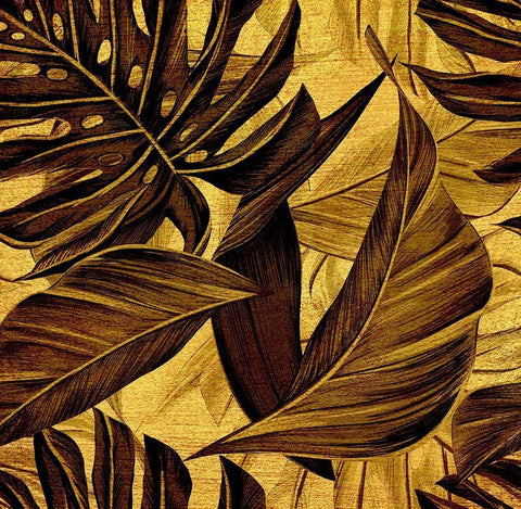 Golden Leaves Black Ornate Wood Framed Art Print with Double Matting by Surma, Agata