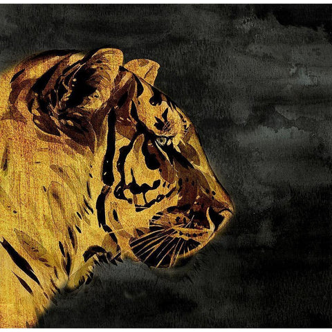 Wild Tiger Gold Ornate Wood Framed Art Print with Double Matting by Surma, Agata