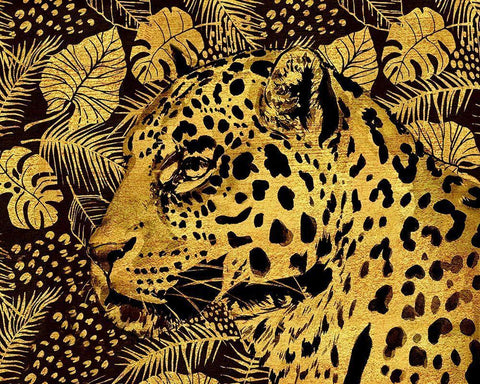 Golden Leopard White Modern Wood Framed Art Print with Double Matting by Surma, Agata