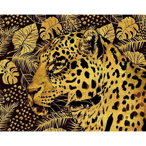 Golden Leopard Black Modern Wood Framed Art Print by Surma, Agata