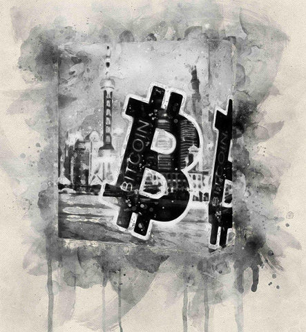 Bitcoin Block White Modern Wood Framed Art Print with Double Matting by Surma, Agata