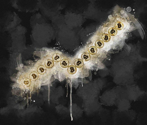 Bitcoin Going Up Black Ornate Wood Framed Art Print with Double Matting by Surma, Agata