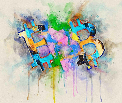 Bitcoin Abstract White Modern Wood Framed Art Print with Double Matting by Surma, Agata