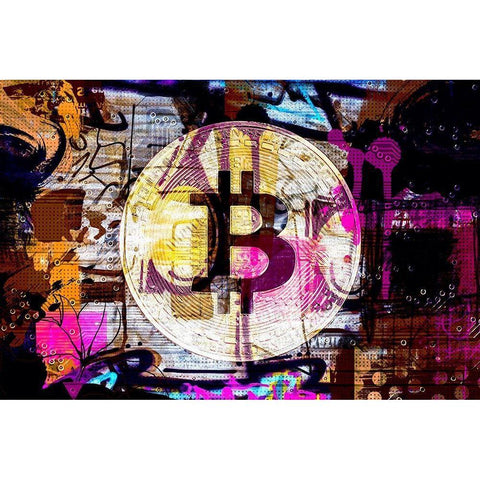 Crypto Currency Bitcoin I Black Modern Wood Framed Art Print with Double Matting by Orlov, Irena