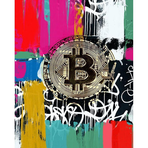 Crypto Currency Bitcoin Graffiti I White Modern Wood Framed Art Print by Orlov, Irena