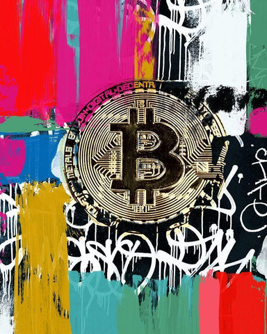 Crypto Currency Bitcoin Graffiti I Black Ornate Wood Framed Art Print with Double Matting by Orlov, Irena