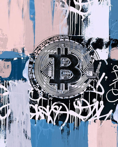 Crypto Currency Bitcoin Graffiti II White Modern Wood Framed Art Print with Double Matting by Orlov, Irena