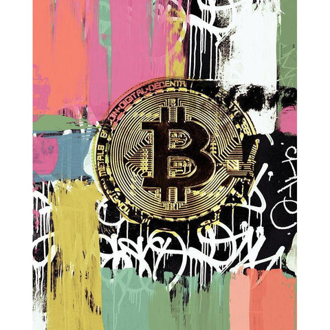 Crypto Currency Bitcoin Graffiti III Black Modern Wood Framed Art Print with Double Matting by Orlov, Irena