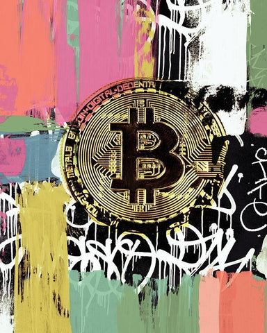 Crypto Currency Bitcoin Graffiti III White Modern Wood Framed Art Print with Double Matting by Orlov, Irena