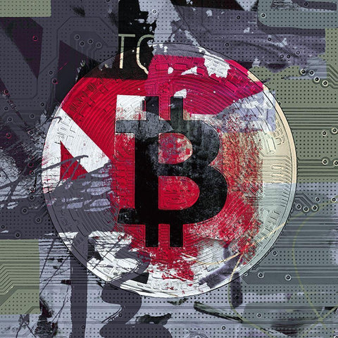 Bitcoin Crypto Currency I Black Modern Wood Framed Art Print with Double Matting by Orlov, Irena