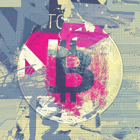 Bitcoin Crypto Currency II White Modern Wood Framed Art Print with Double Matting by Orlov, Irena