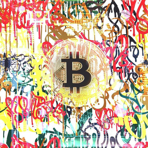 Bitcoin Graffiti Art I Black Ornate Wood Framed Art Print with Double Matting by Orlov, Irena