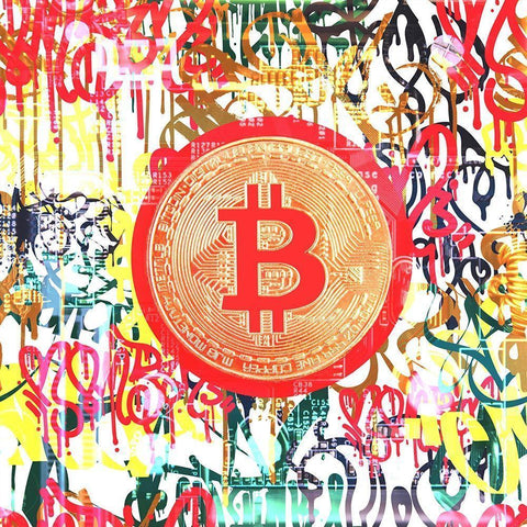 Bitcoin Graffiti Art II White Modern Wood Framed Art Print by Orlov, Irena