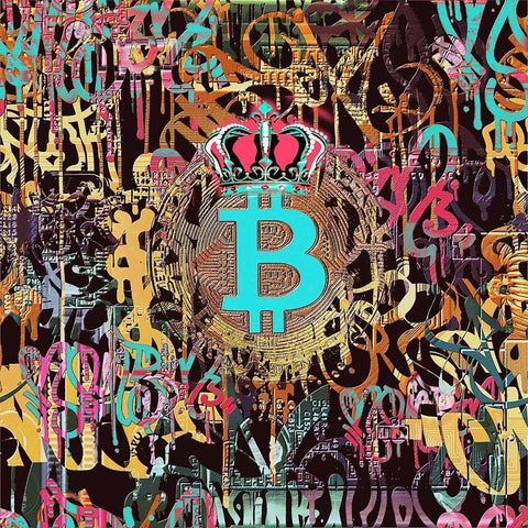 Bitcoin Graffiti Art V Black Modern Wood Framed Art Print with Double Matting by Orlov, Irena