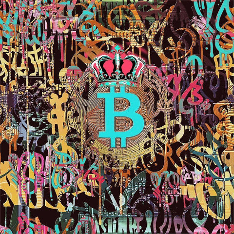 Bitcoin Graffiti Art V White Modern Wood Framed Art Print with Double Matting by Orlov, Irena