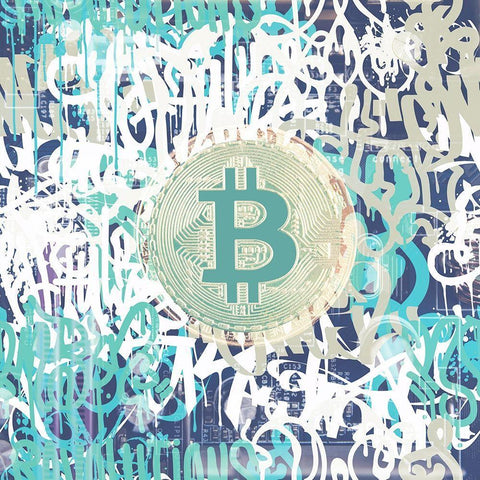 Bitcoin Graffiti Art VI White Modern Wood Framed Art Print with Double Matting by Orlov, Irena
