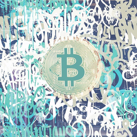 Bitcoin Graffiti Art VI White Modern Wood Framed Art Print by Orlov, Irena