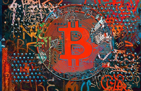 Bitcoin Graffiti Art VII Black Ornate Wood Framed Art Print with Double Matting by Orlov, Irena