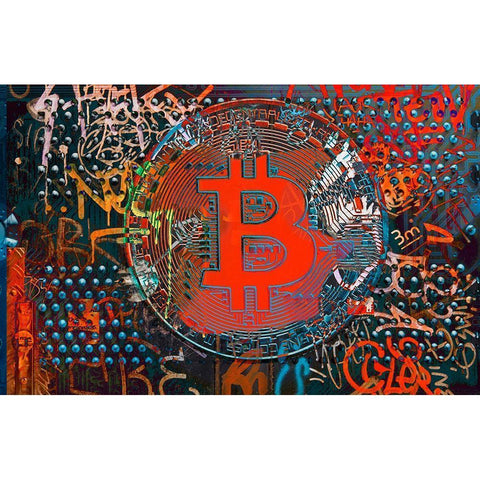 Bitcoin Graffiti Art VII Black Modern Wood Framed Art Print with Double Matting by Orlov, Irena