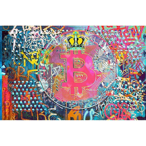 Bitcoin Graffiti Art VIII White Modern Wood Framed Art Print by Orlov, Irena