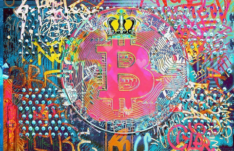 Bitcoin Graffiti Art VIII White Modern Wood Framed Art Print with Double Matting by Orlov, Irena