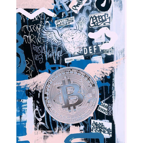 Bitcoin Street Art I White Modern Wood Framed Art Print by Orlov, Irena