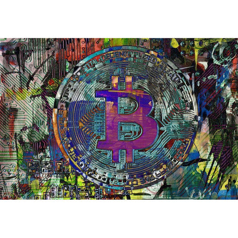 Bitcoin Coin Art I White Modern Wood Framed Art Print by Orlov, Irena