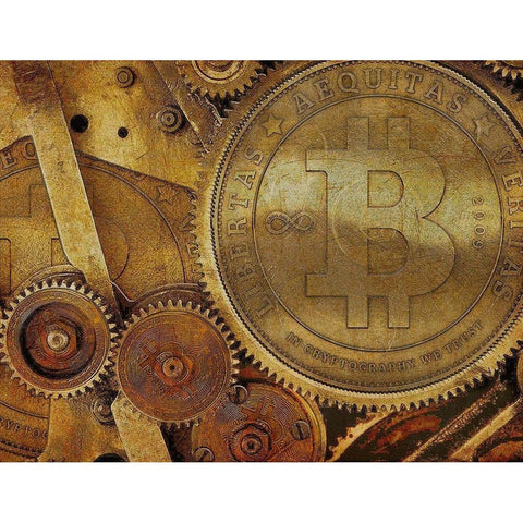 Grunge Bitcoin I White Modern Wood Framed Art Print by Hunziker, Steve