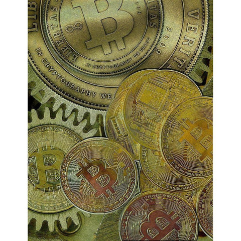 Grunge Bitcoin III Gold Ornate Wood Framed Art Print with Double Matting by Hunziker, Steve