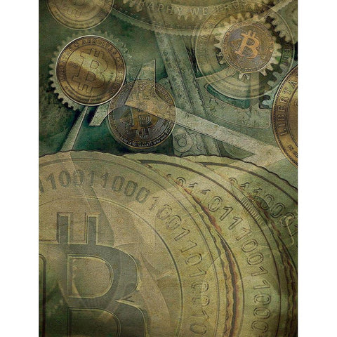 Grunge Bitcoin IV White Modern Wood Framed Art Print by Hunziker, Steve